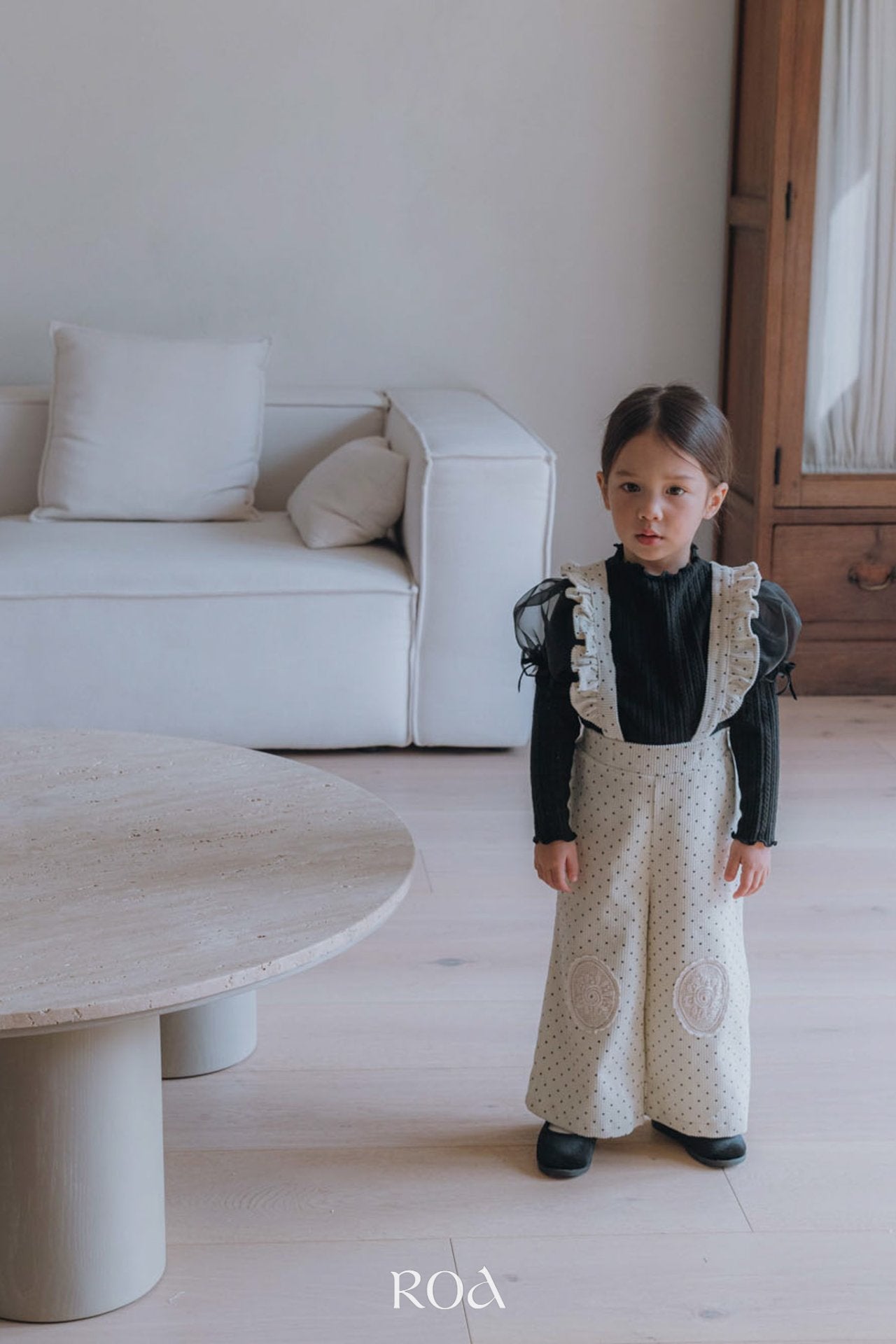 ［ROA］Dot frill suspender pants