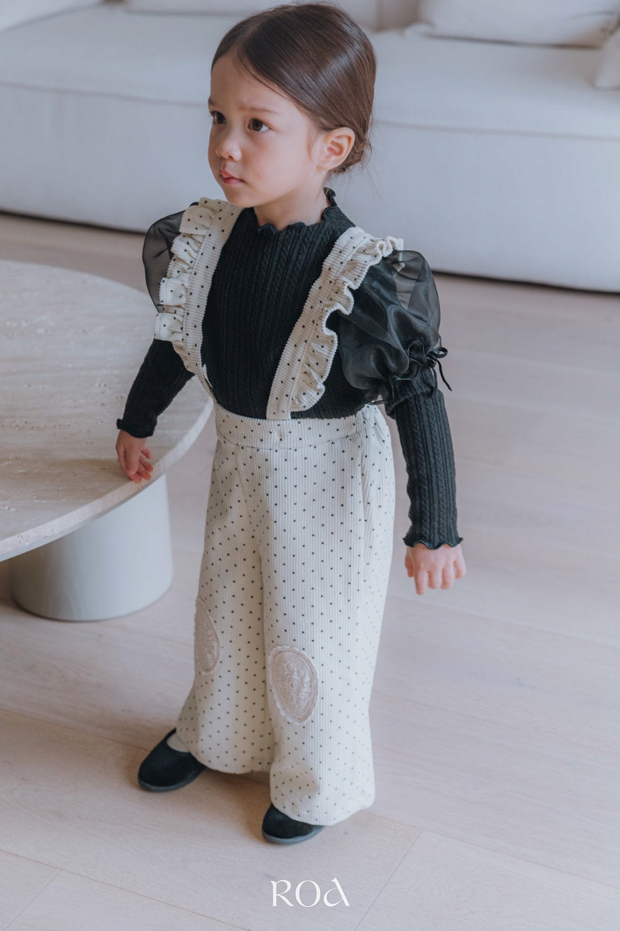 ［ROA］Dot frill suspender pants