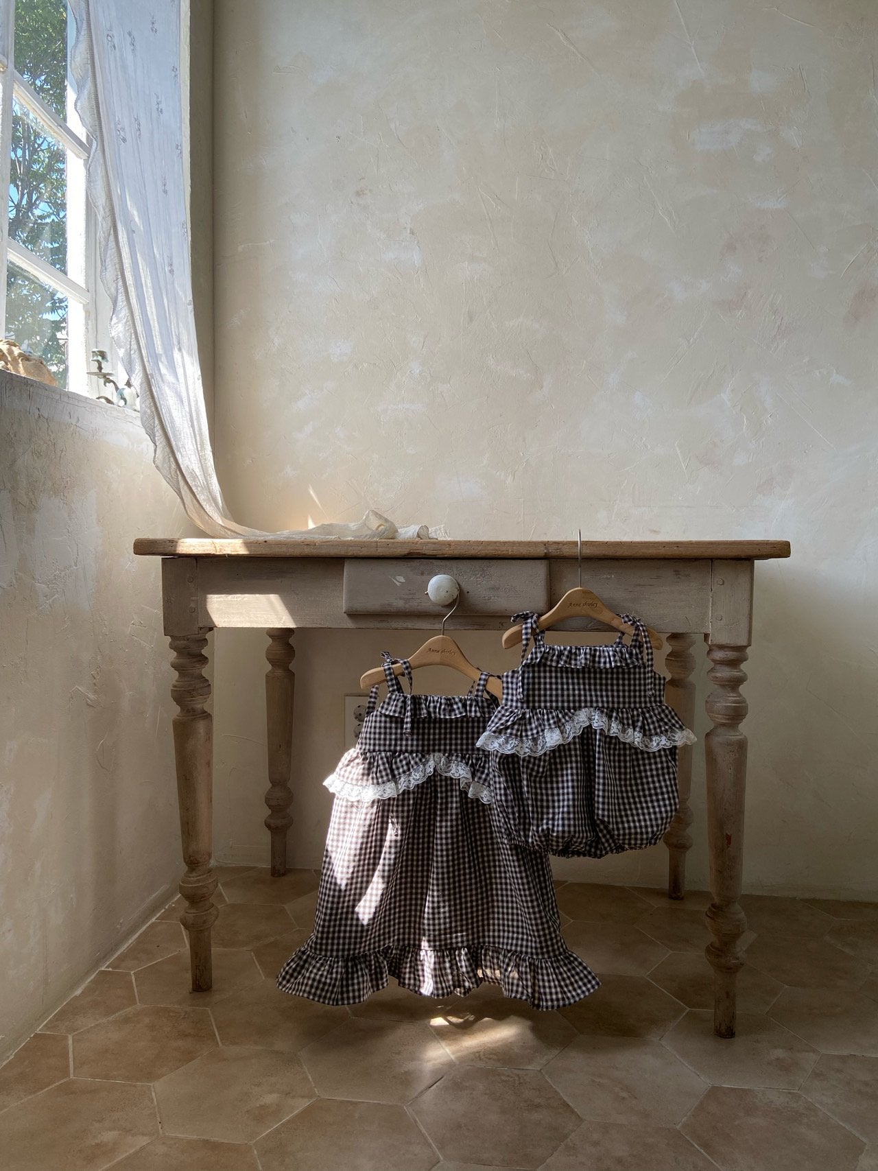 ［Anne shirley］Nutty check rompers