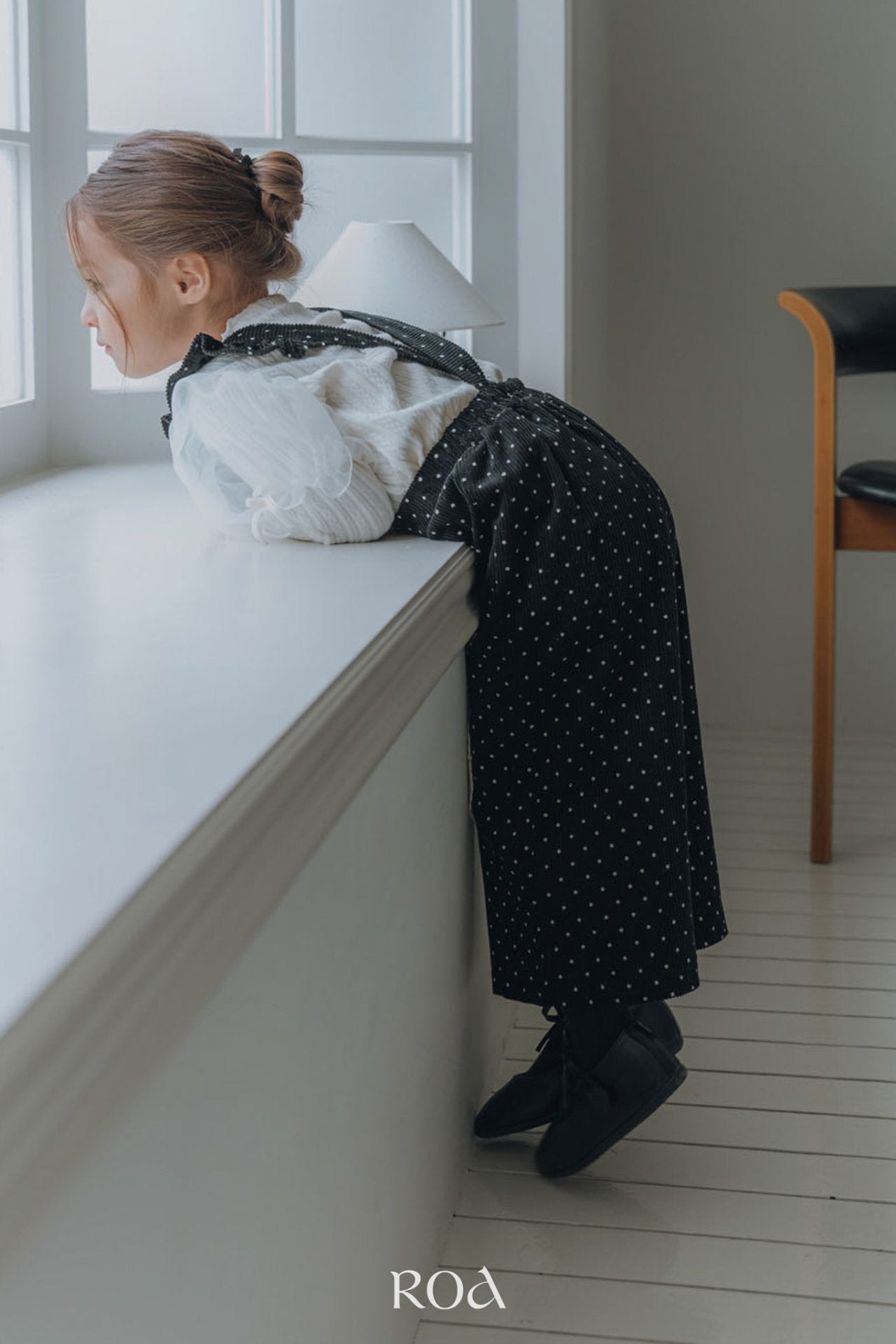 ［ROA］Dot frill suspender pants