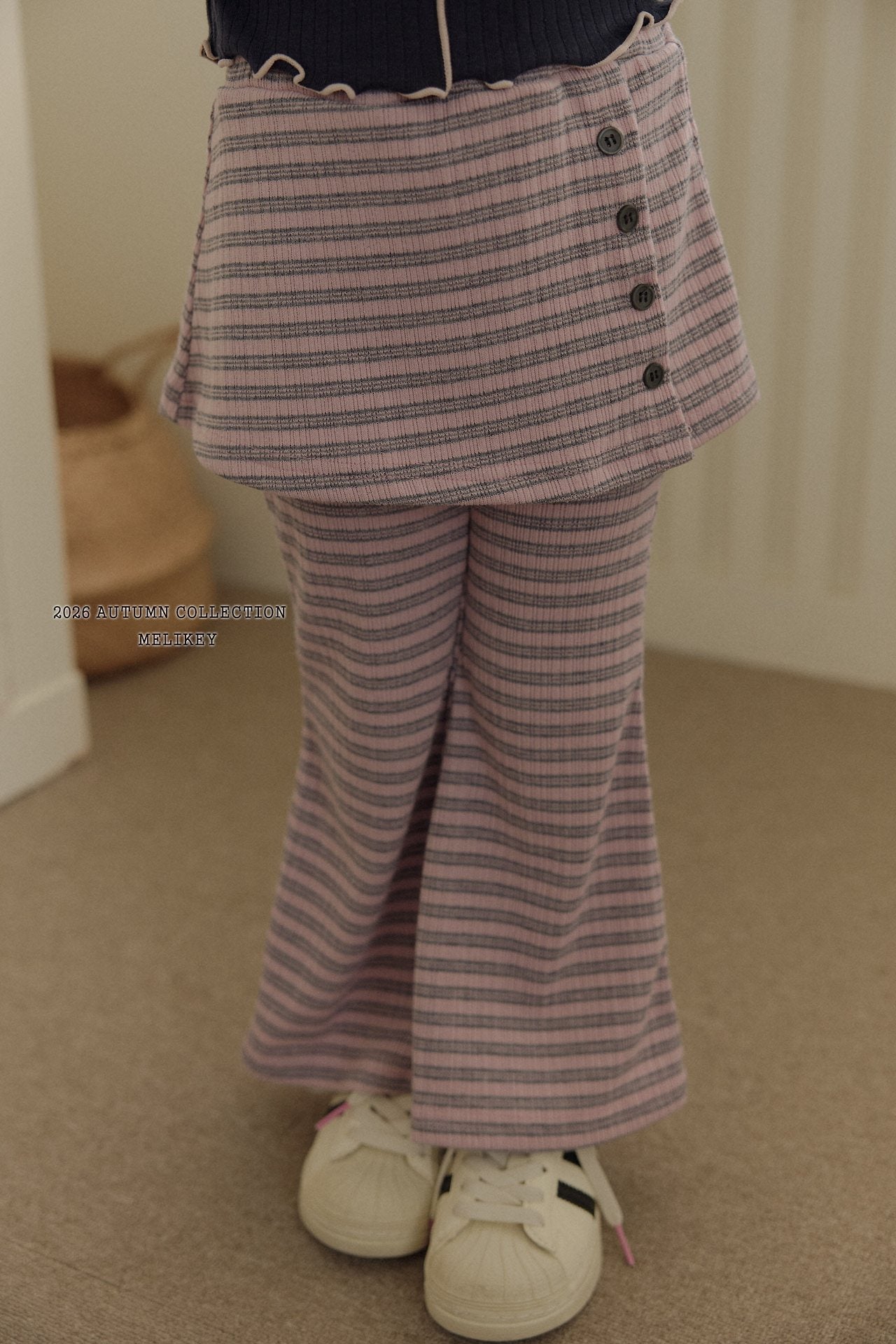 ［Melikey］Stripe wrap skirt pants
