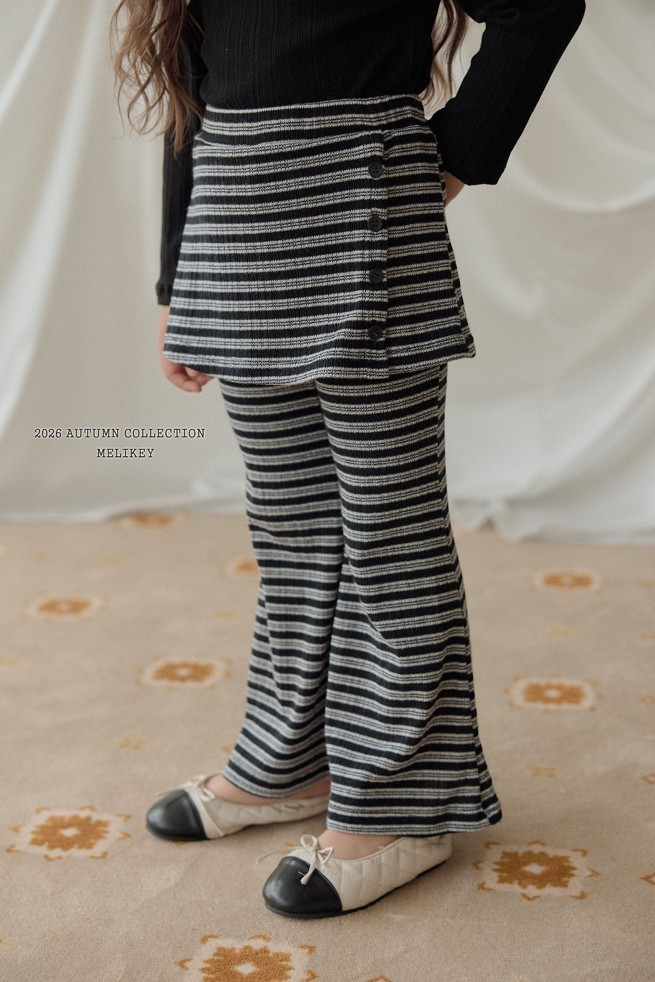 ［Melikey］Stripe wrap skirt pants