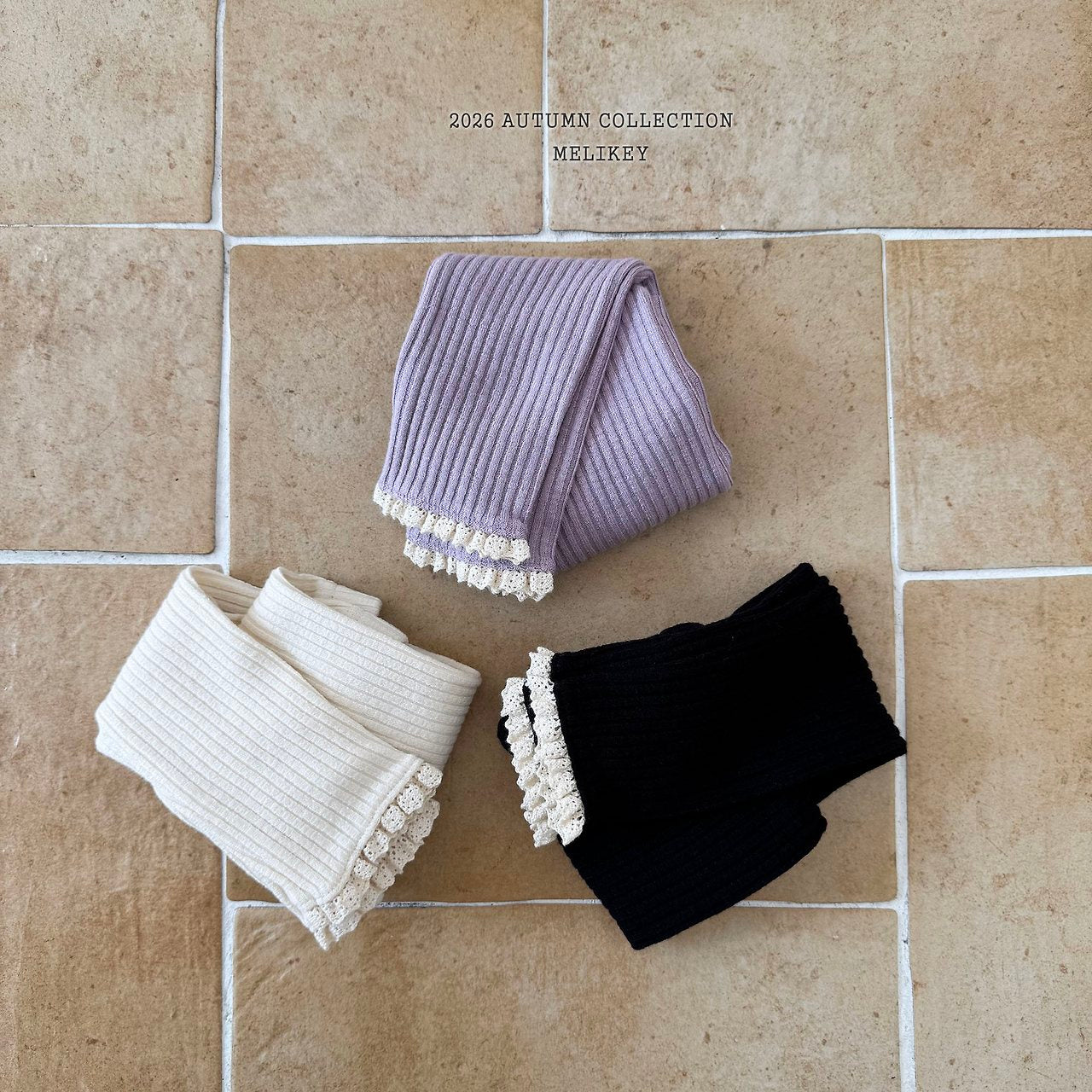 ［Melikey］Lace point rib leggings
