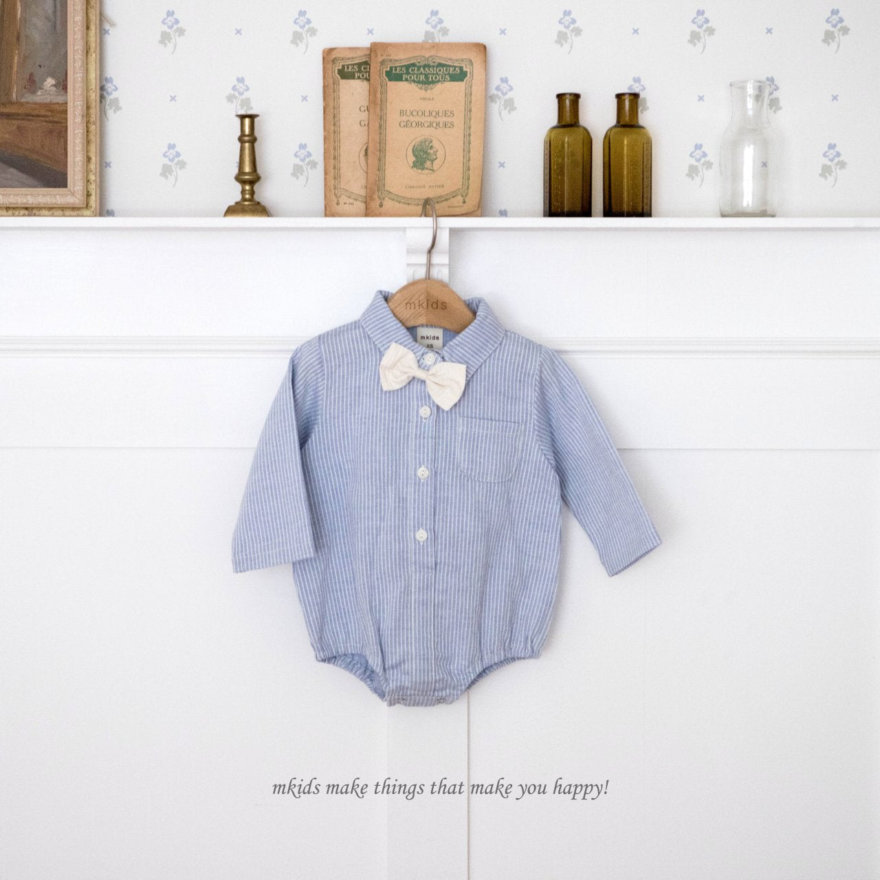 ［mkids］Vest ribbon tie rompers