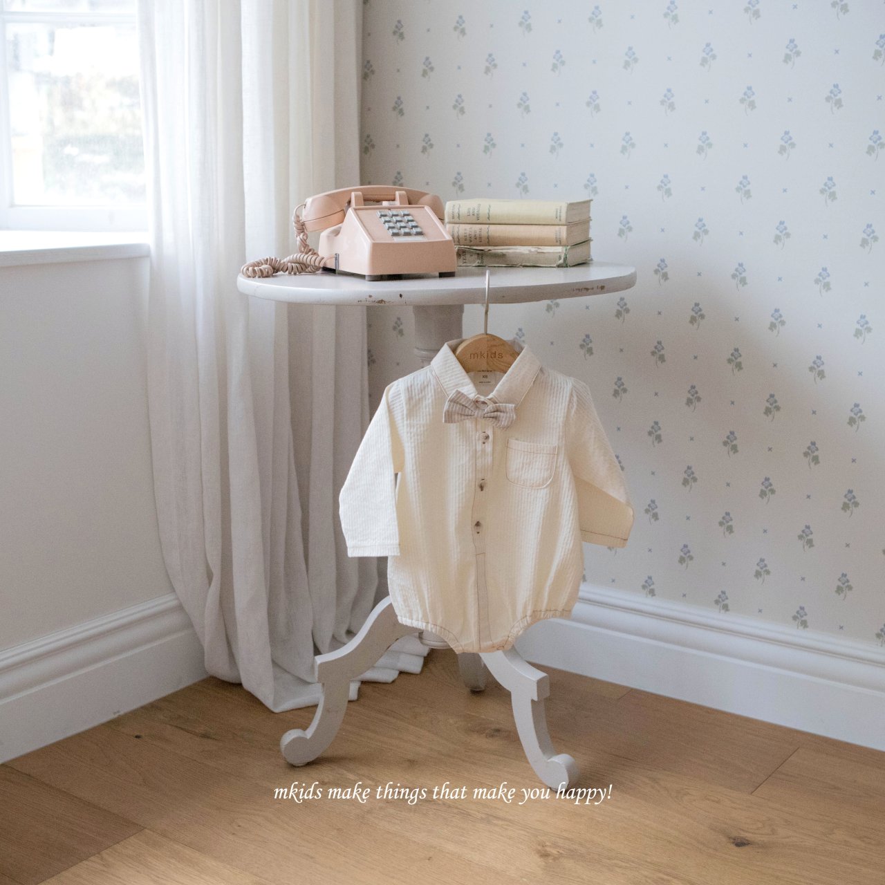 ［mkids］Vest ribbon tie rompers