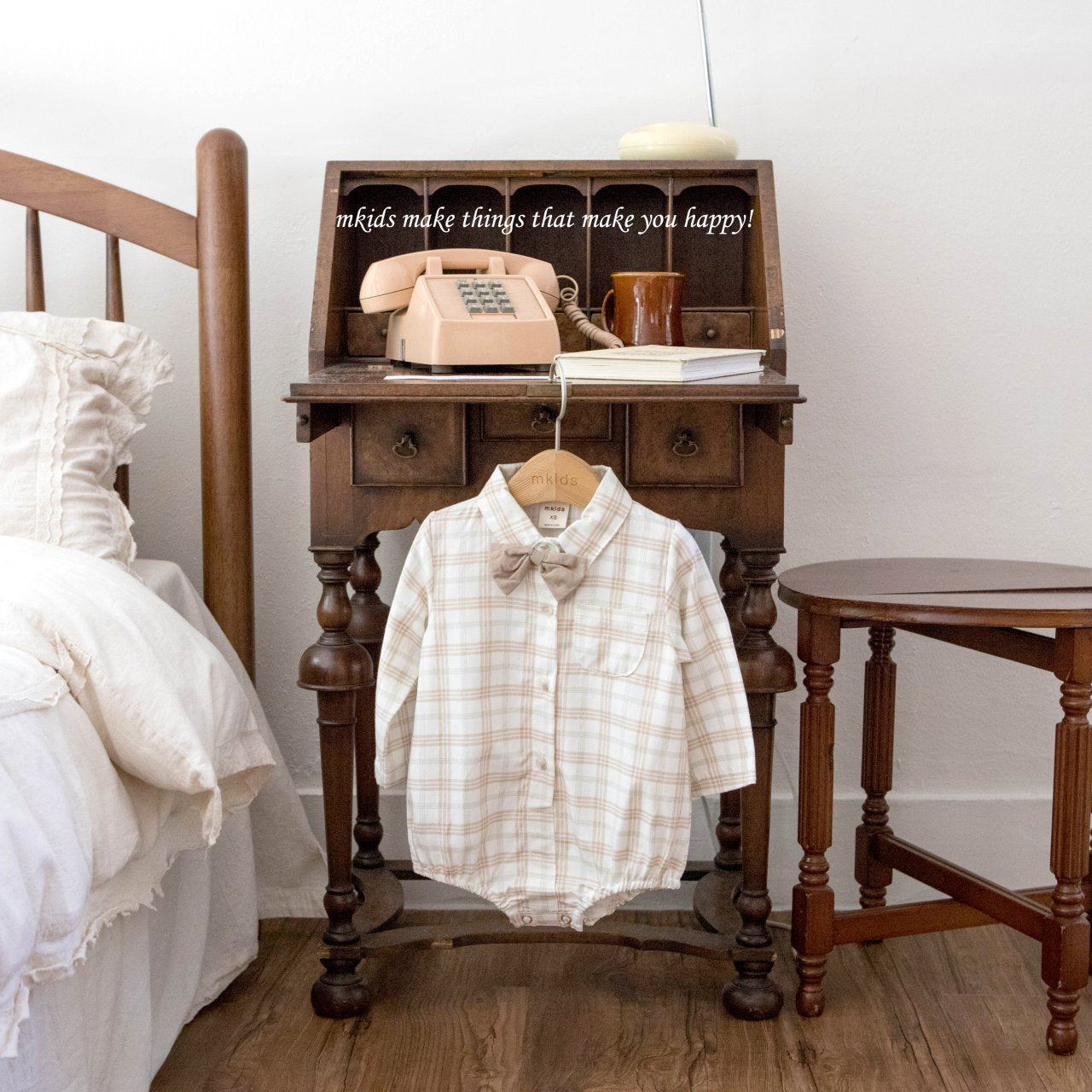 ［mkids］Vest ribbon tie rompers
