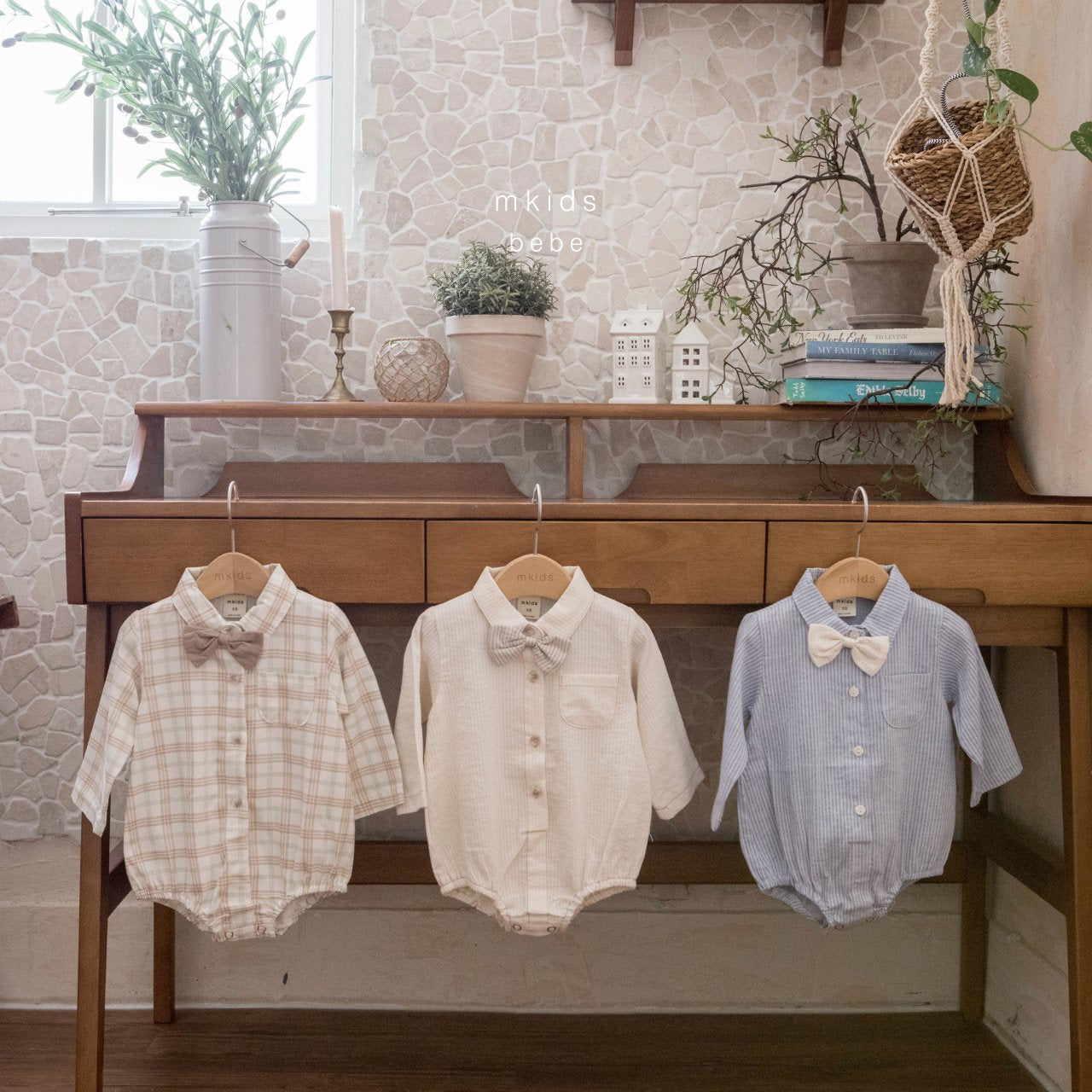 ［mkids］Vest ribbon tie rompers