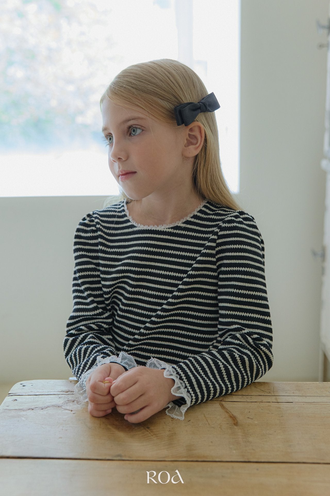 ［ROA］Runa stripe lace tee