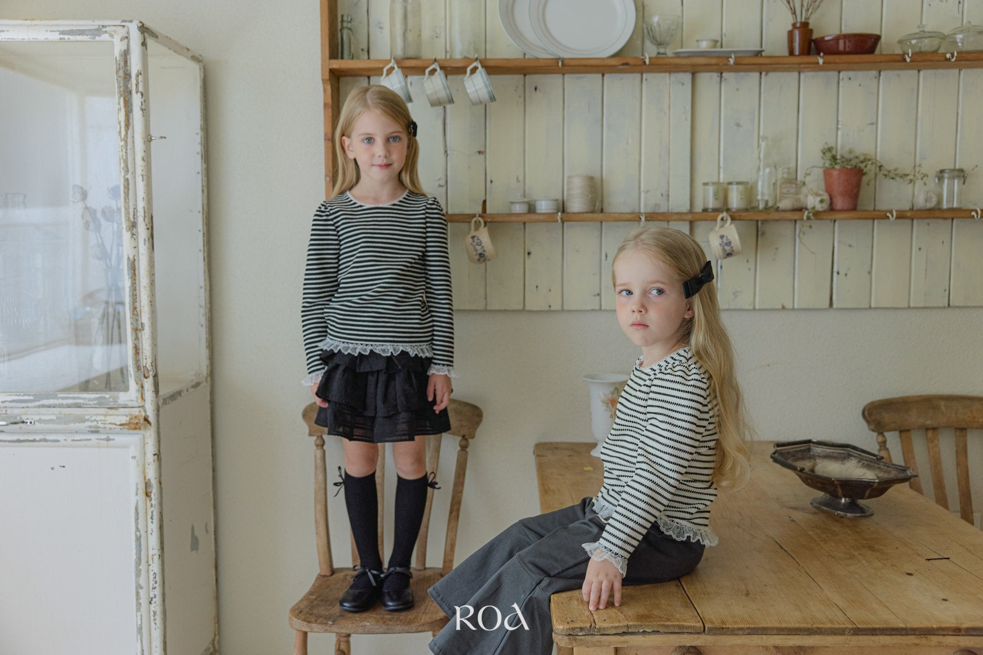 ［ROA］Runa stripe lace tee