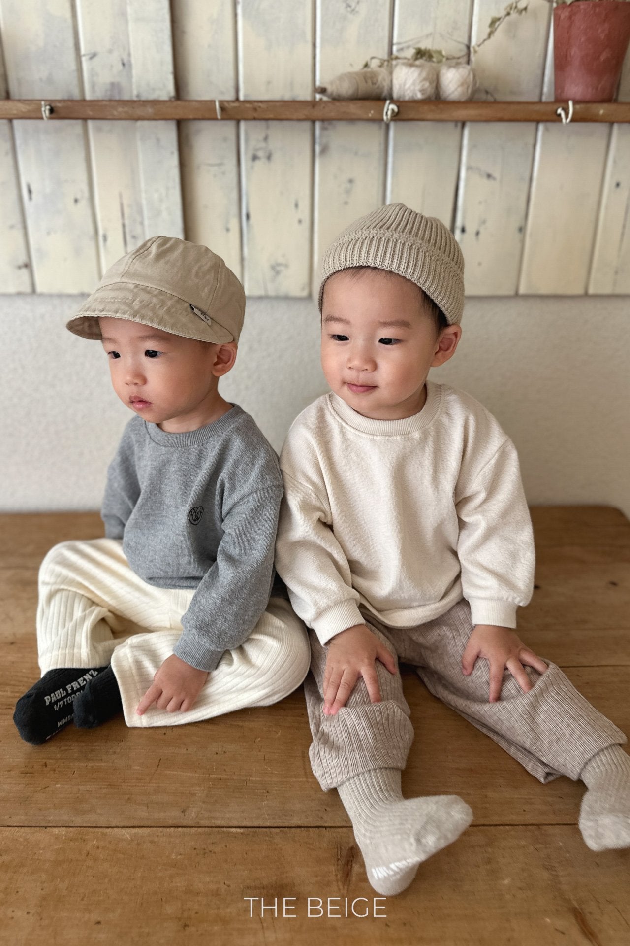 ［The beige］Rib straight pants