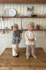 ［The beige］Rib straight pants