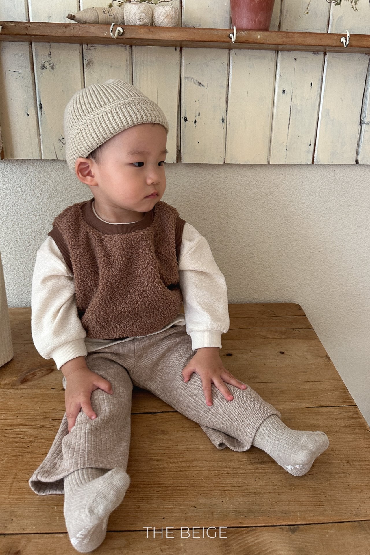 ［The beige］Rib straight pants