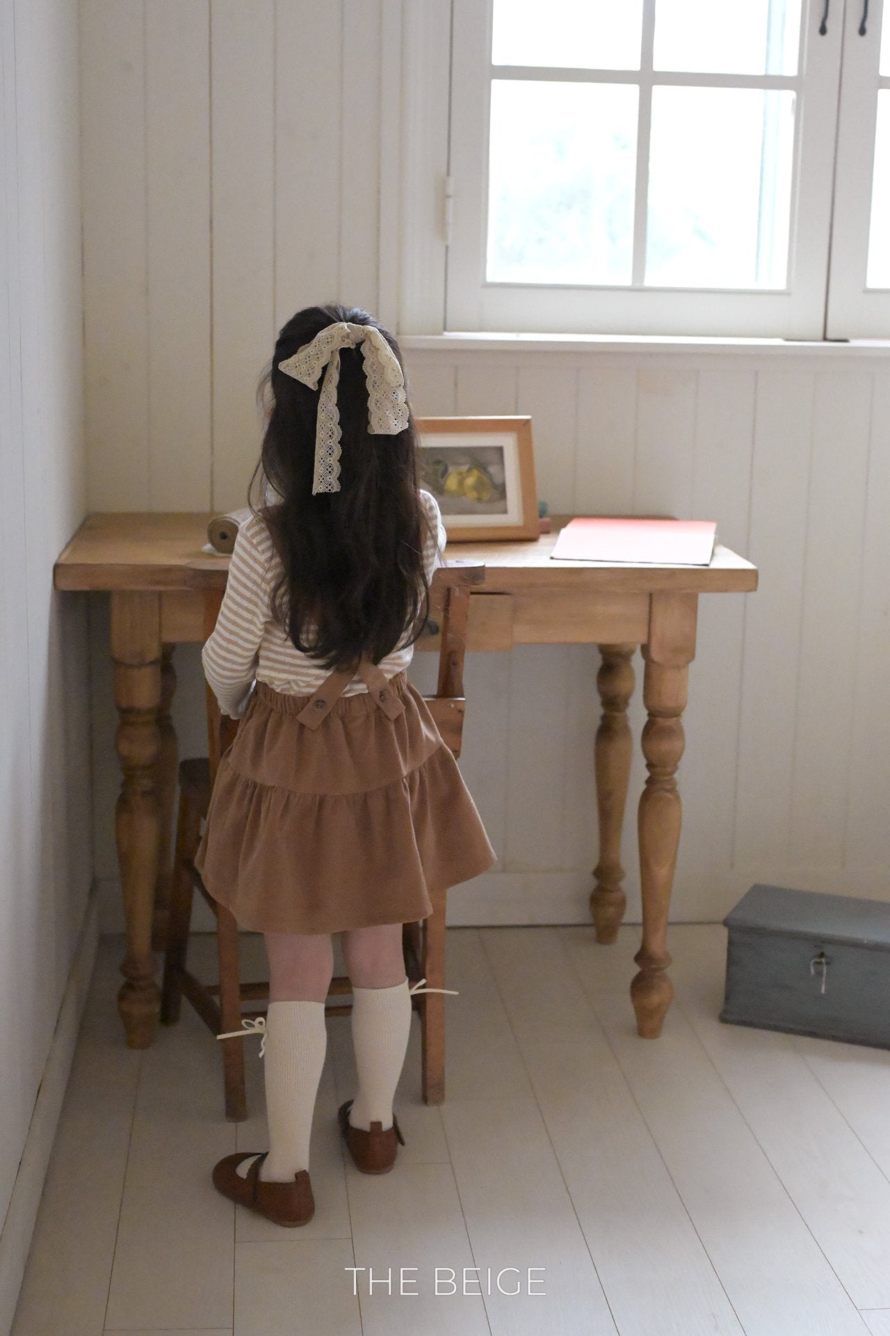 ［The beige］Corduroy suspender cancan skirt