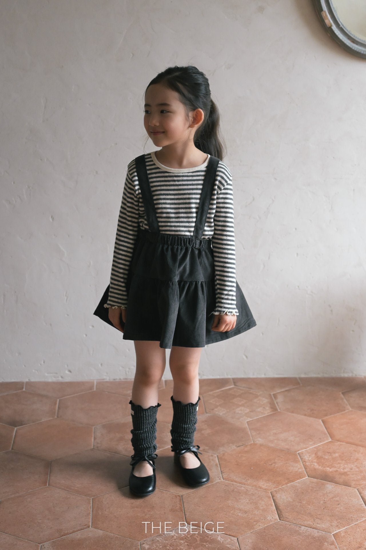 ［The beige］Corduroy suspender cancan skirt