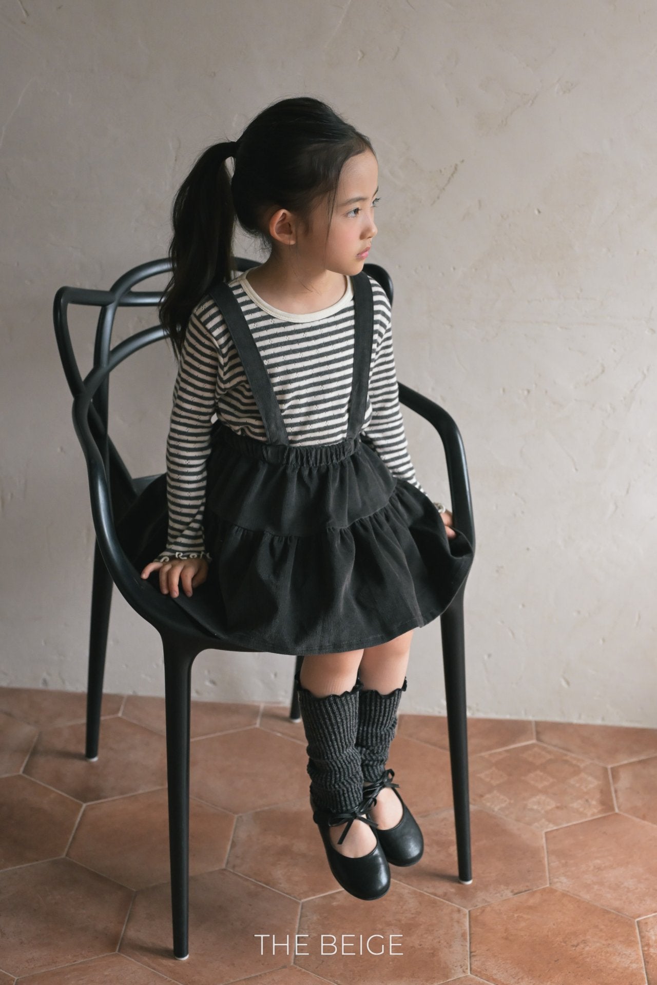 ［The beige］Corduroy suspender cancan skirt