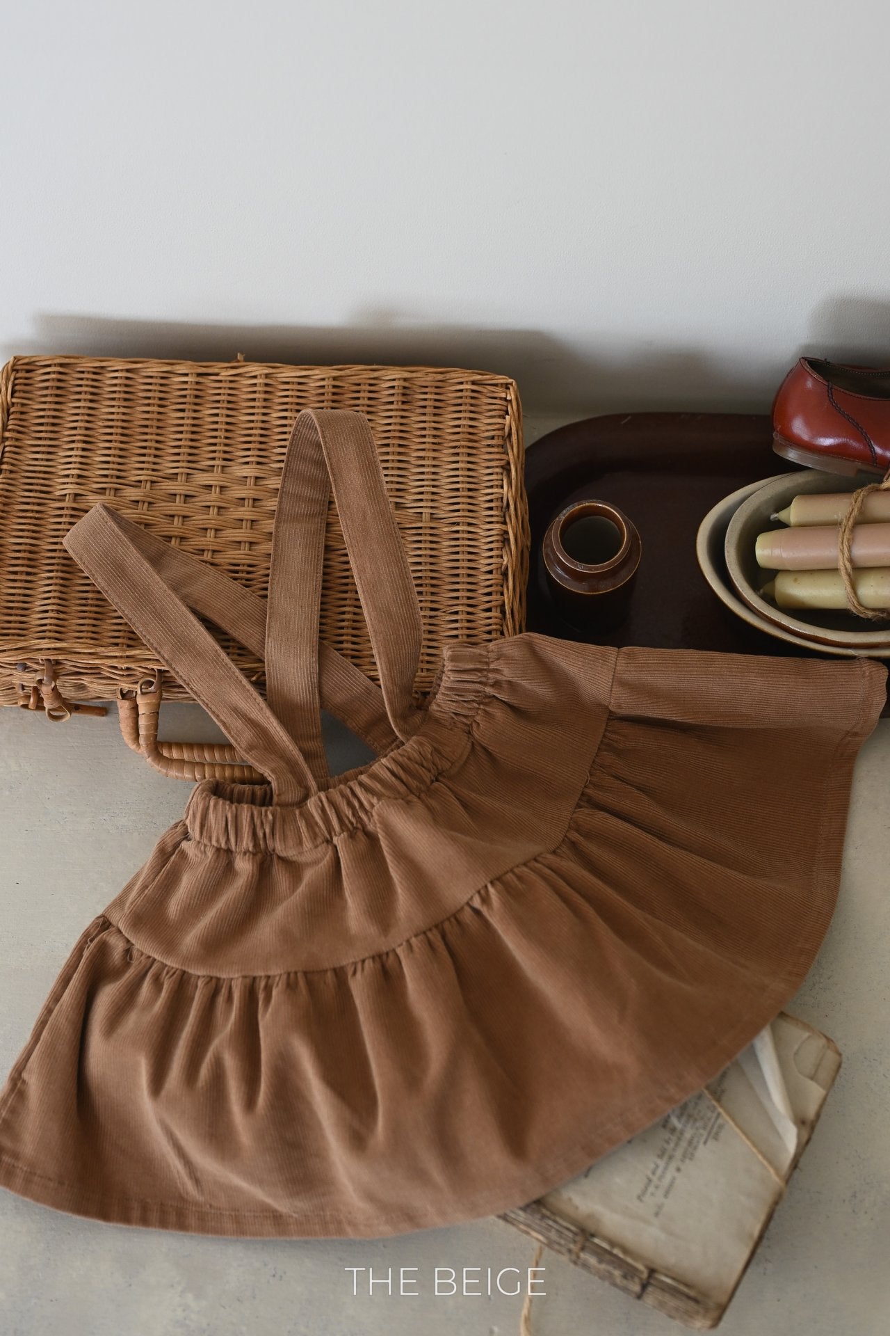 ［The beige］Corduroy suspender cancan skirt