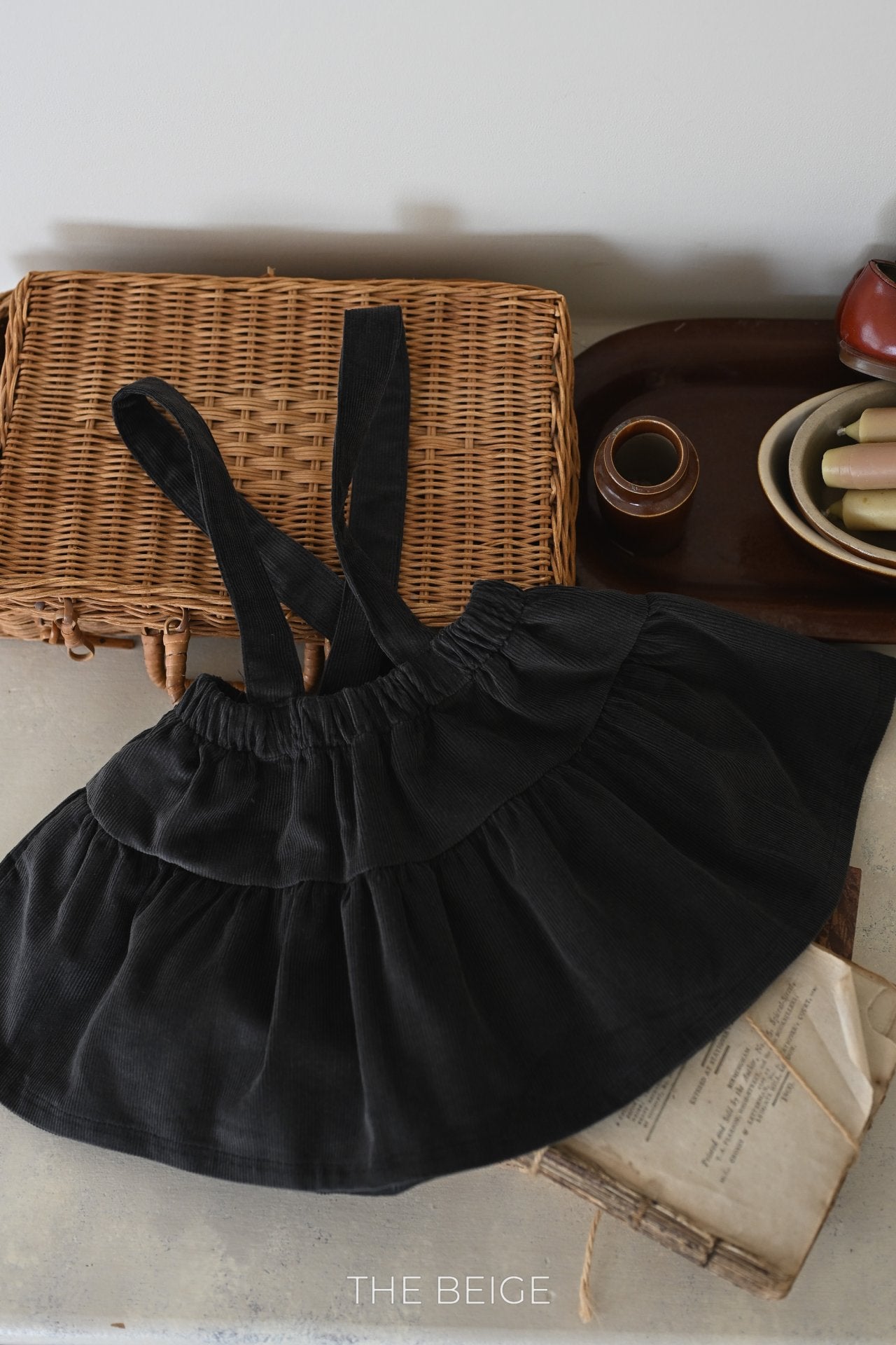 ［The beige］Corduroy suspender cancan skirt