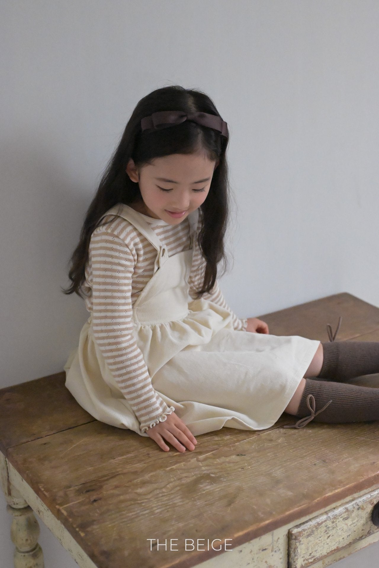 ［The beige］Corduroy suspender one-piece