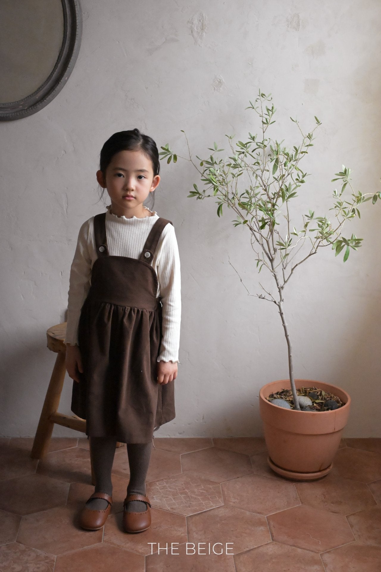 ［The beige］Corduroy suspender one-piece