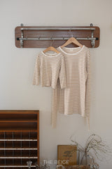 ［The beige］Stripe eyelet tee (adult)
