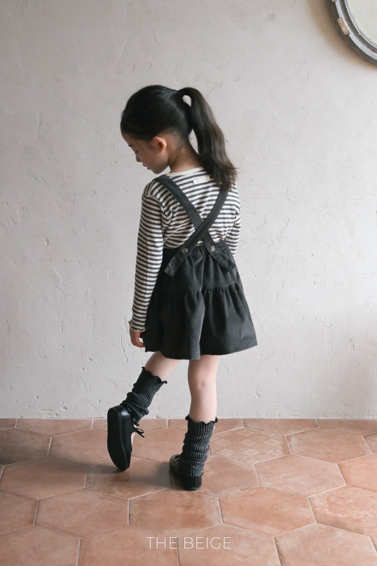 ［The beige］Stripe eyelet tee (kids)