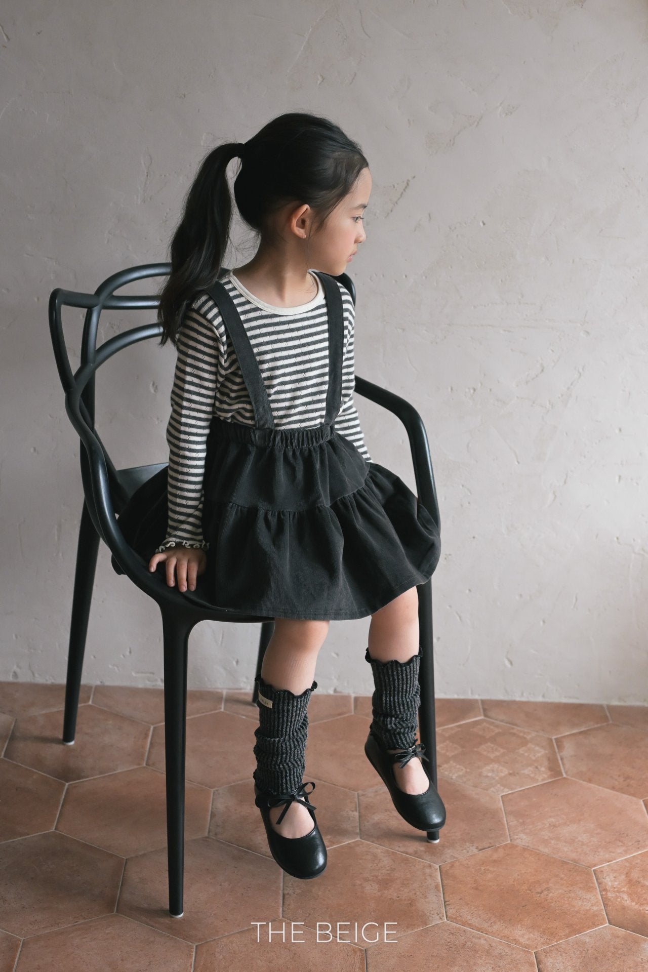 ［The beige］Stripe eyelet tee (kids)