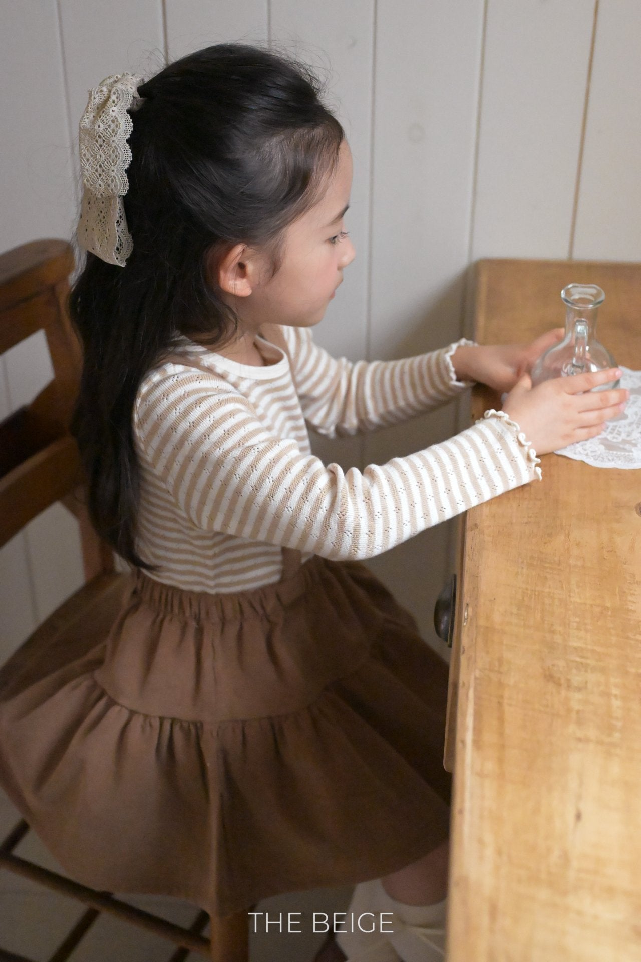 ［The beige］Stripe eyelet tee (kids)