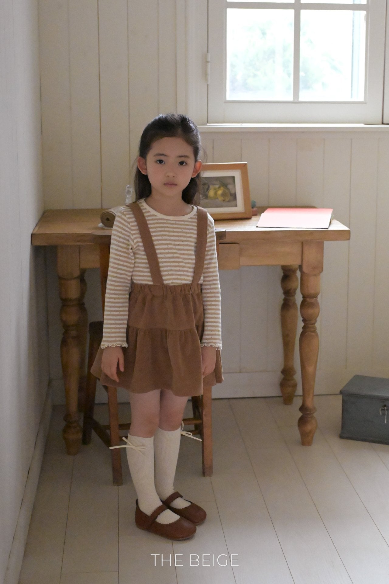 ［The beige］Stripe eyelet tee (kids)
