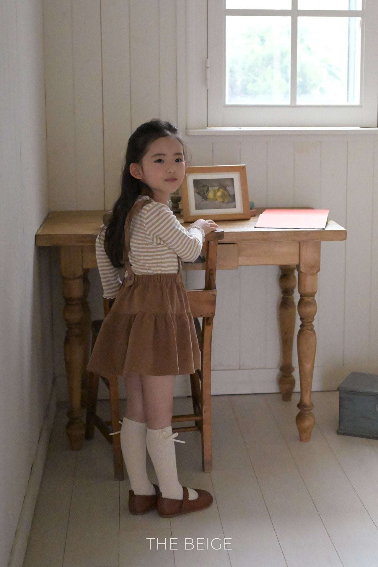 ［The beige］Stripe eyelet tee (kids)