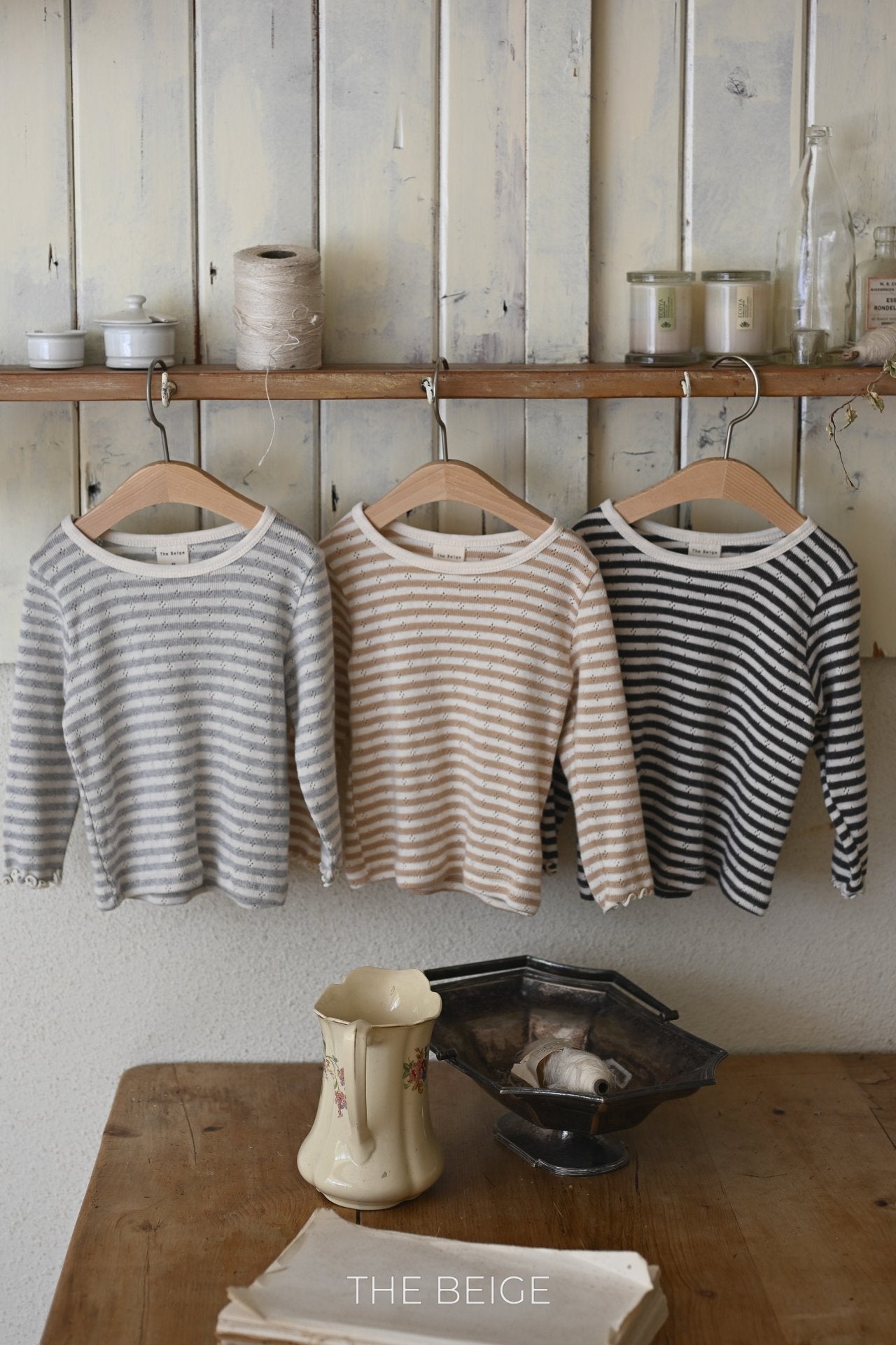 ［The beige］Stripe eyelet tee (kids)