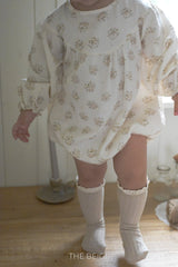 ［The beige］Flower shirring rompers