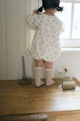 ［The beige］Flower shirring rompers