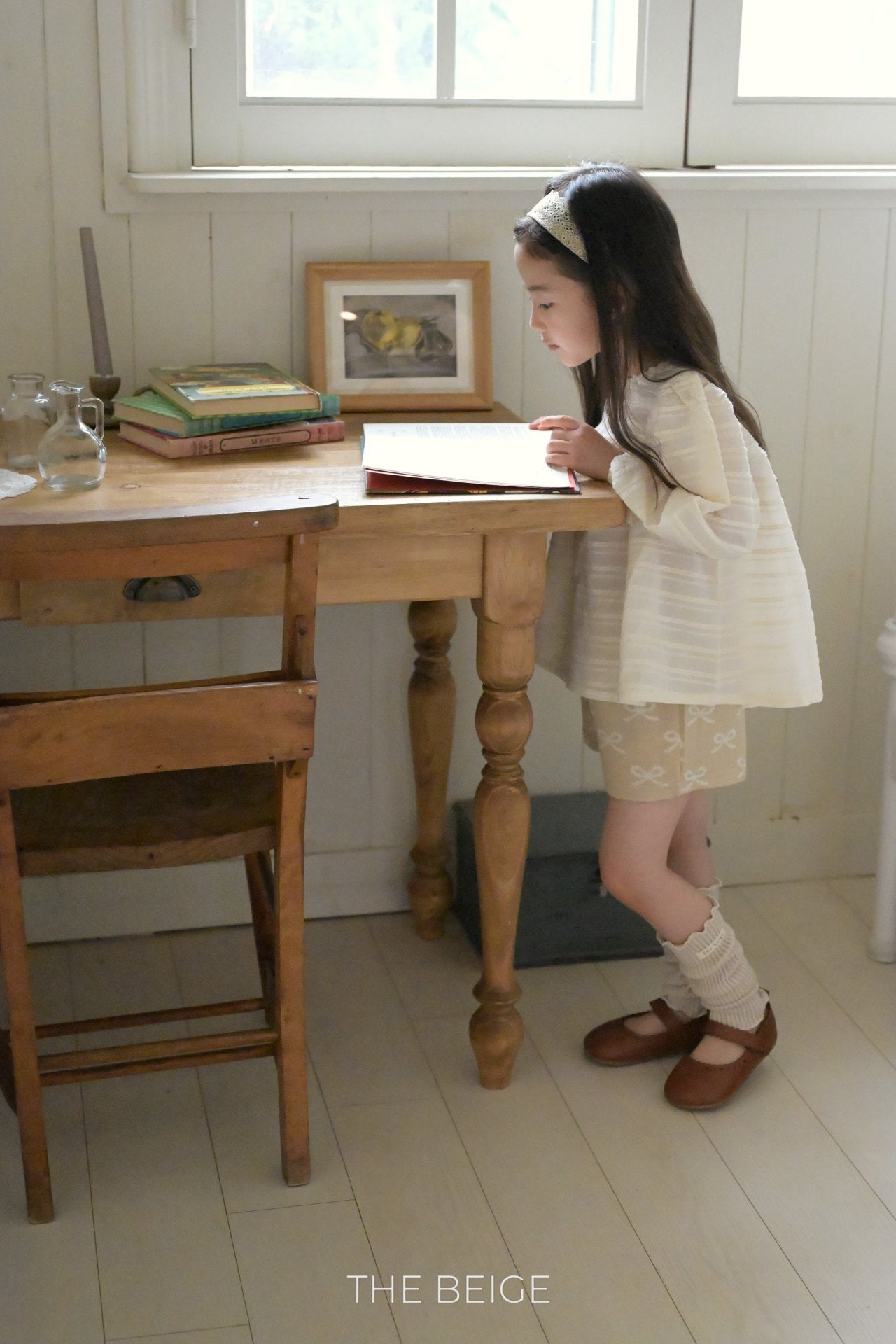 ［The beige］Jacquard blouse