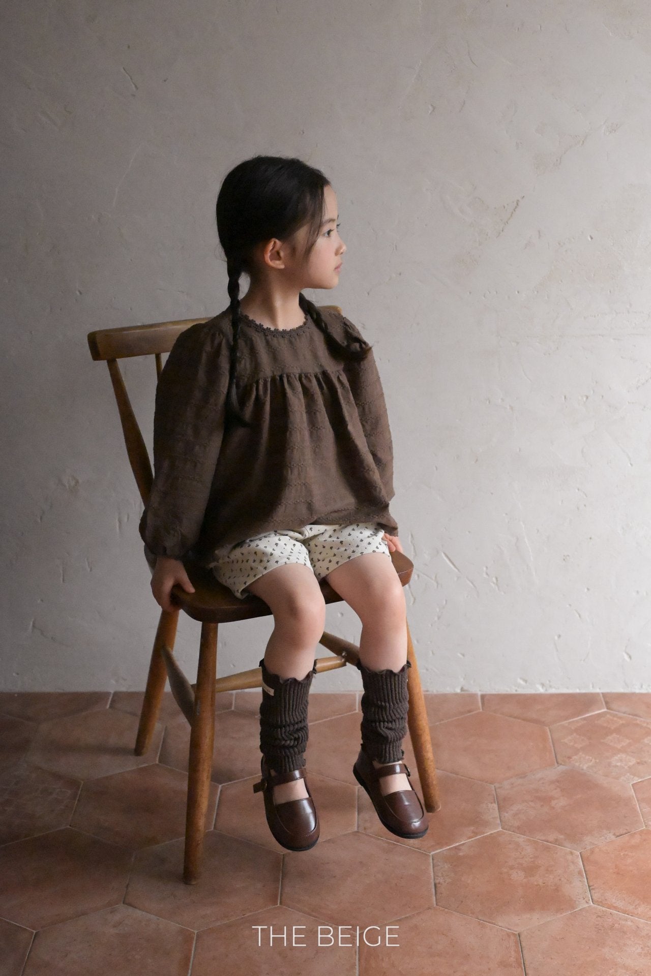 ［The beige］Jacquard blouse