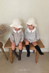 ［The beige］Petit collar rompers