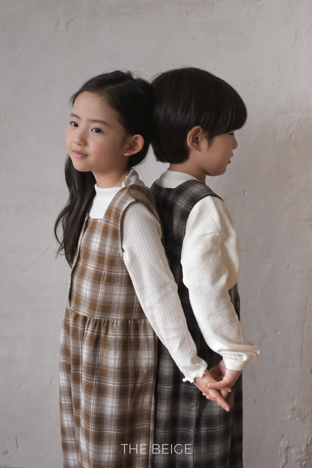 ［The beige］Check overalls