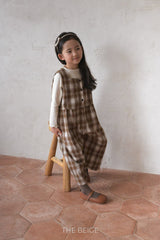 ［The beige］Check overalls
