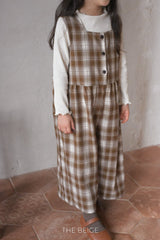 ［The beige］Check overalls