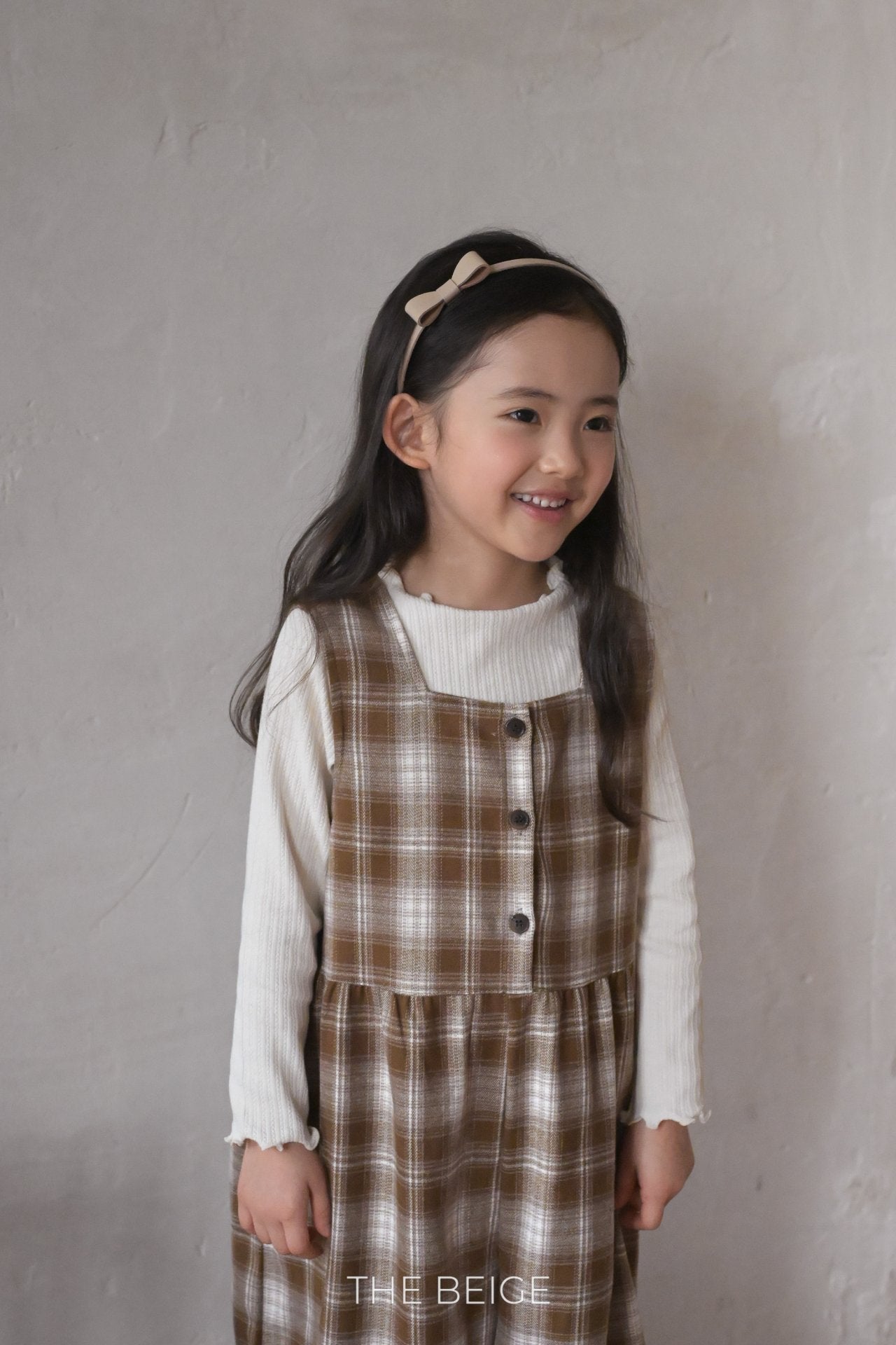 ［The beige］Check overalls