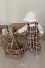 ［The beige］Check overalls