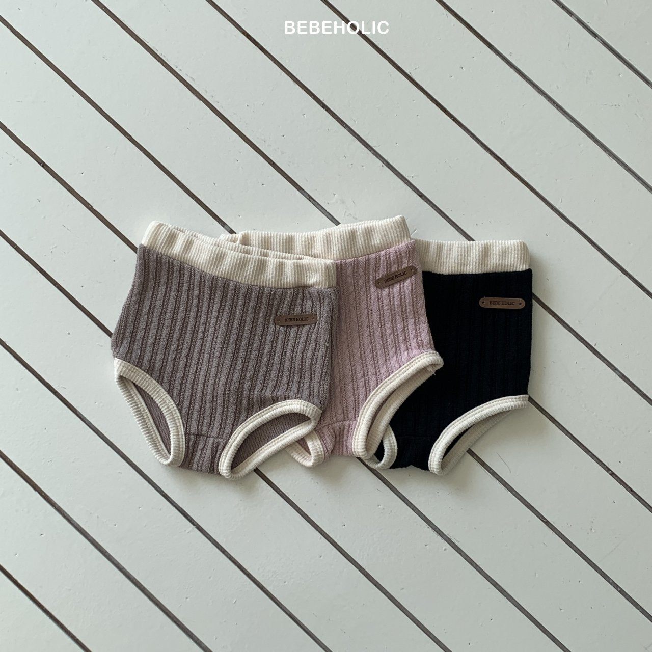 ［bebe holic］Bi-color rib pants