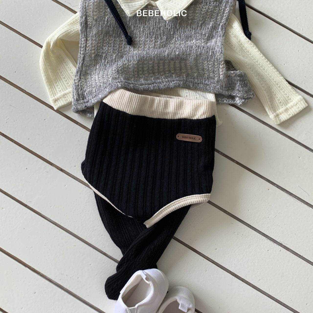 ［bebe holic］Bi-color rib pants