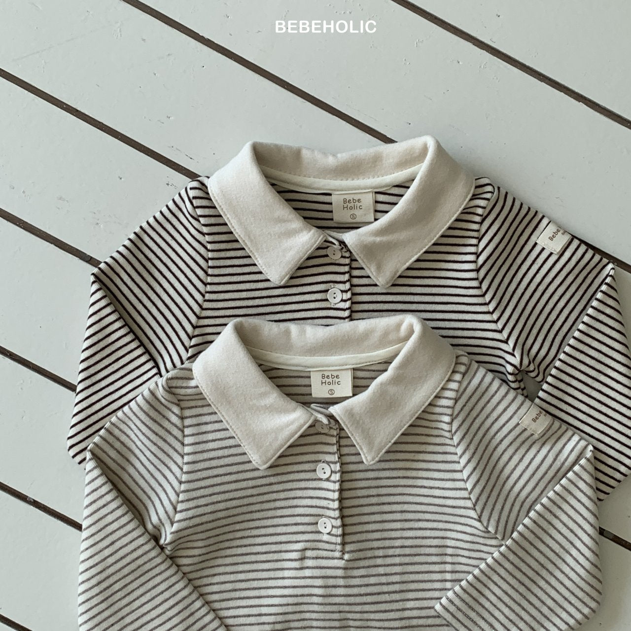 ［bebe holic］Cony stripe collar tops