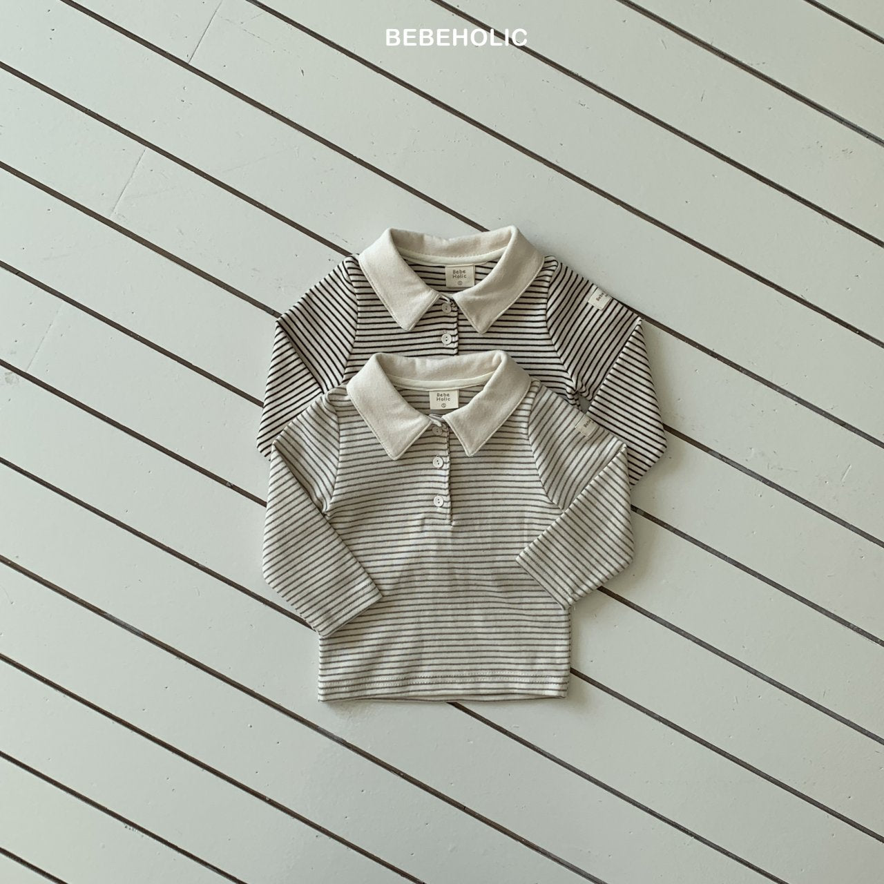 ［bebe holic］Cony stripe collar tops