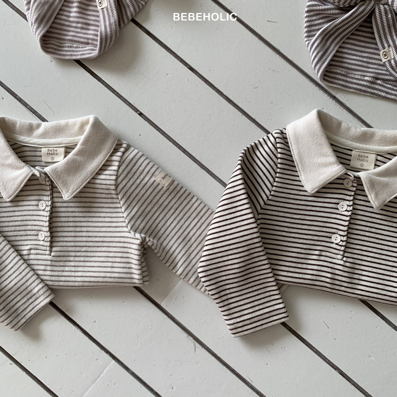 ［bebe holic］Cony stripe collar tops