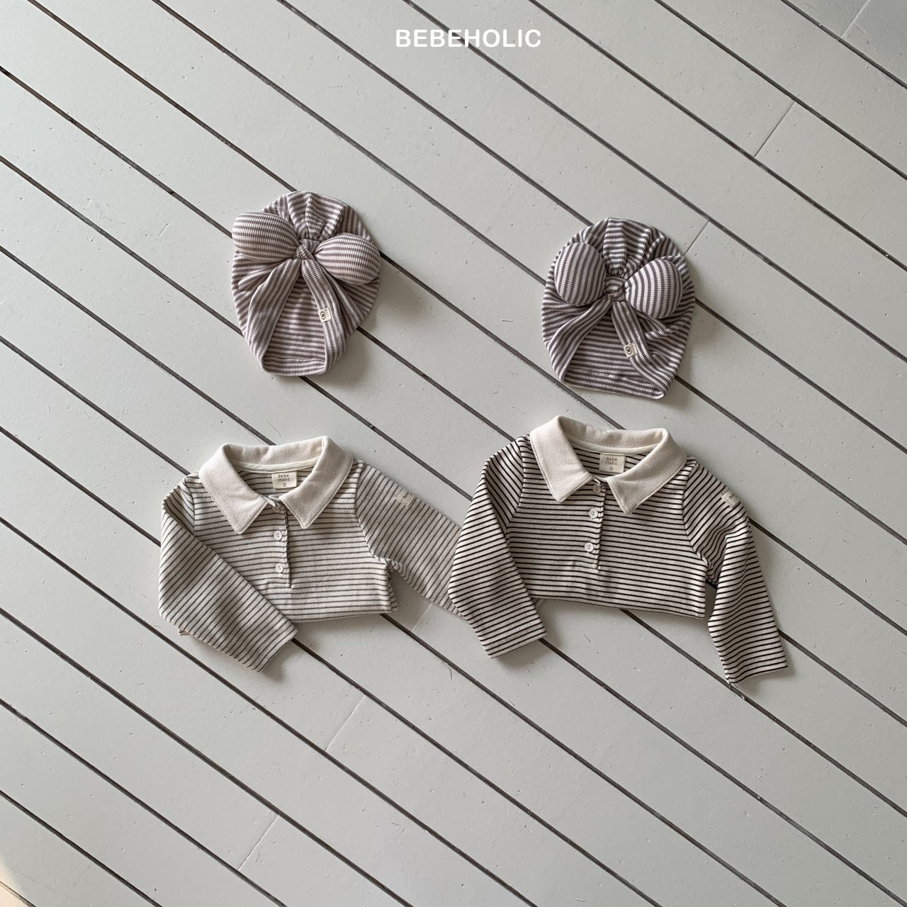 ［bebe holic］Cony stripe collar tops