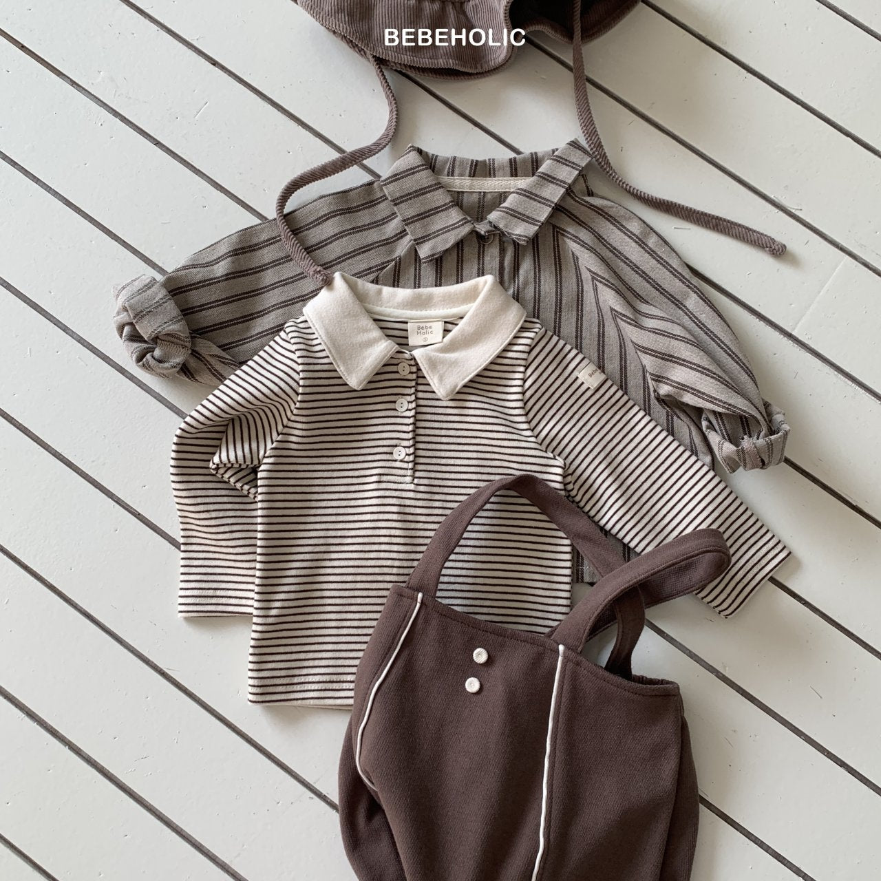 ［bebe holic］Cony stripe collar tops