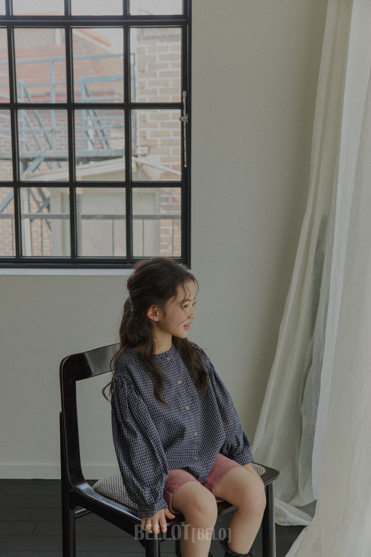 ［BELLOT］Milk check blouse