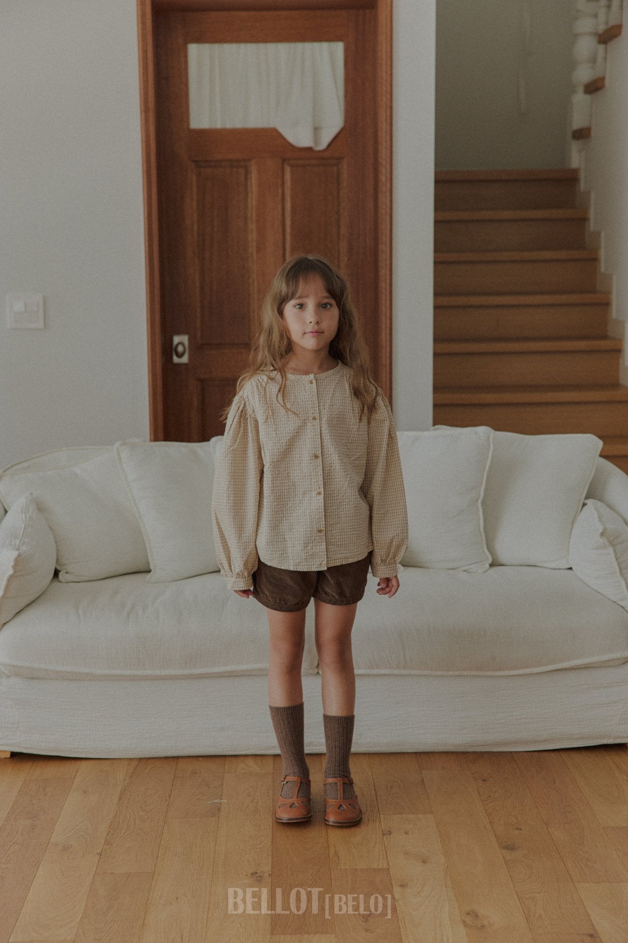 ［BELLOT］Milk check blouse