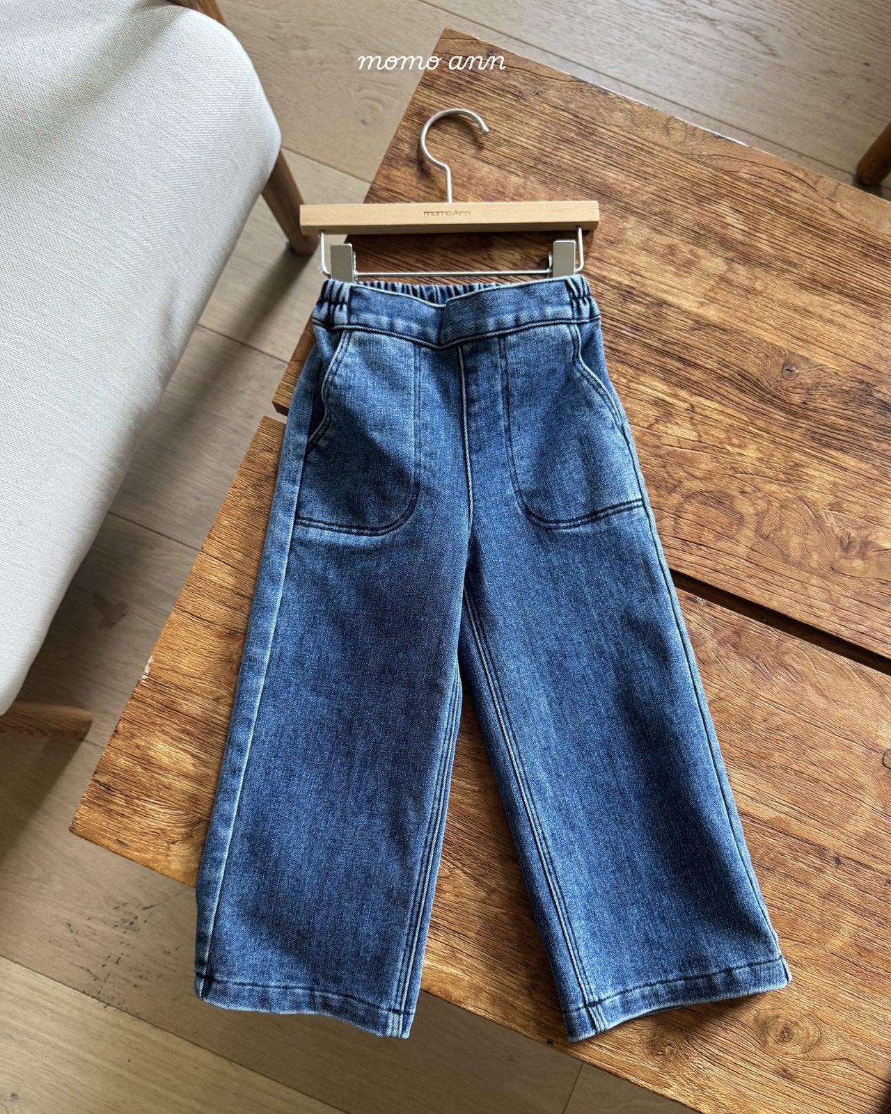 ［momo ann］Warm wide denim pants